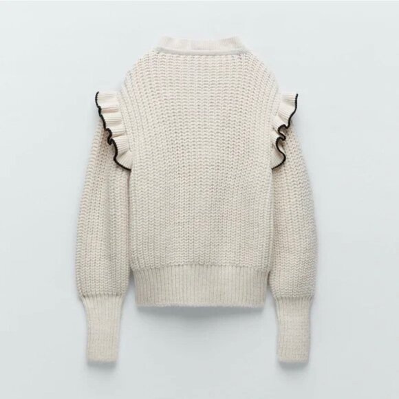 Zara Cozy Ruffle and Bows Sweater in Cream - Picture 5 of 11